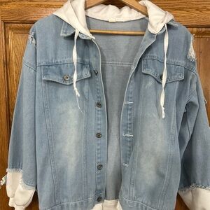 Edo Cat Ukiyo-e Denim Hooded Sweatshirt Size Small Unisex Japan Anime Blue White